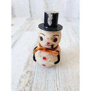 Antique Japan snowman cardboard glitter Xmas top hat bottle felt Xmas tree